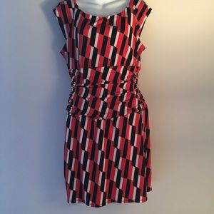 Bisou Dress. Orange/Dark Blue/ White. Size 12